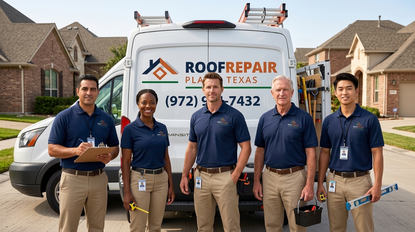 Roof Repair Plano Texas team at a Plano home