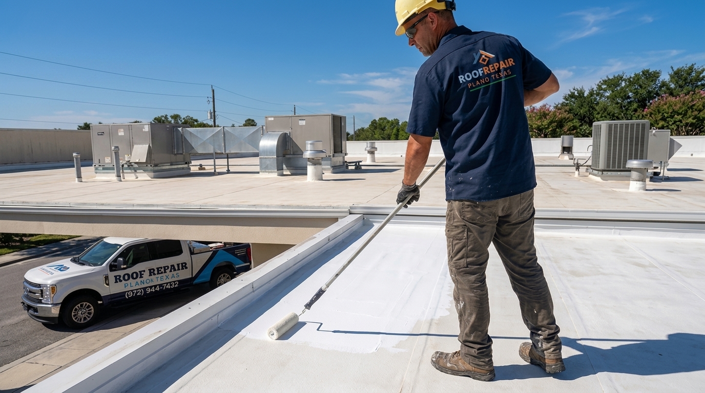 Flat roof membrane assessment in Plano