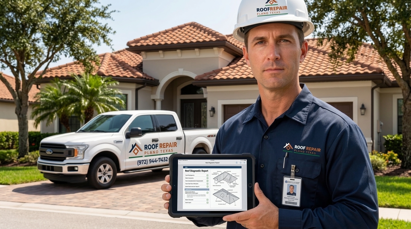 Roof Repair Plano Texas inspector at a Plano home