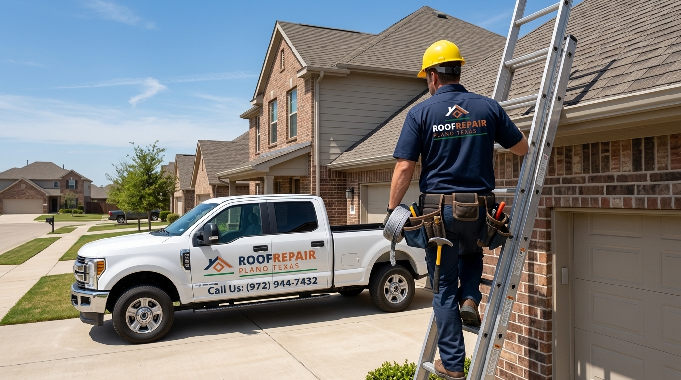Professional roof repair at a Plano home