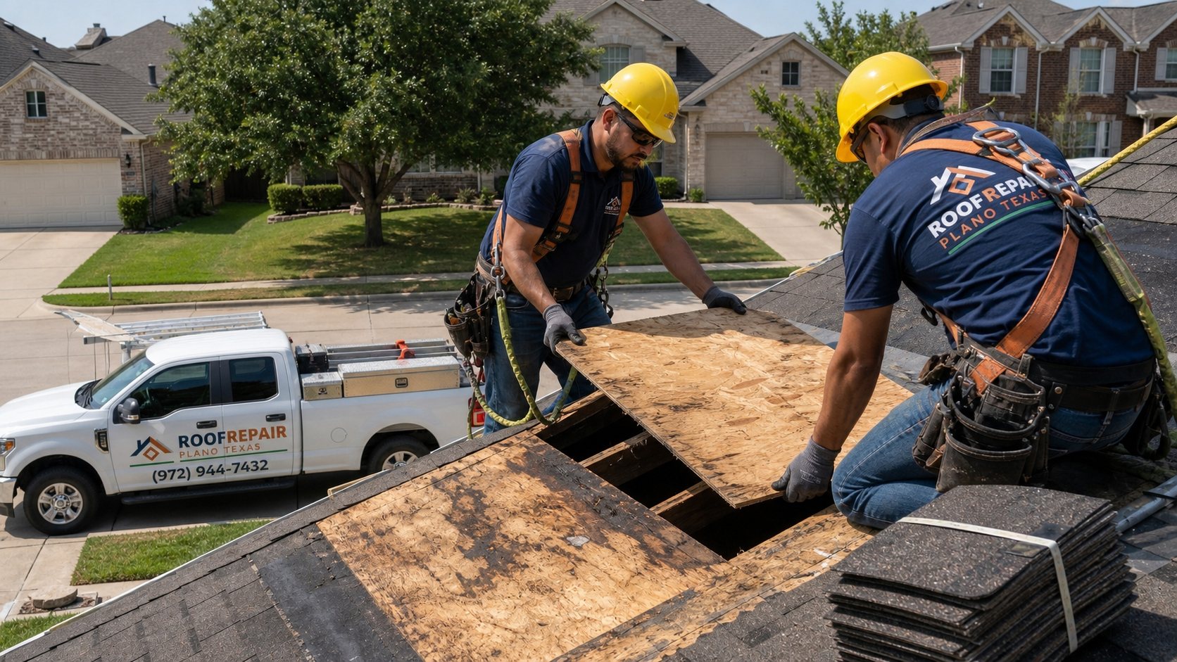 Roof deck water damage repair in Plano